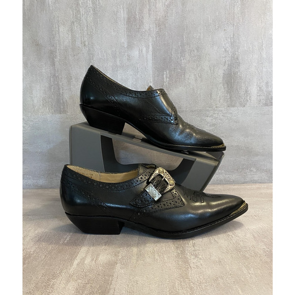 Vintage Nine West Ankle Boots Womens 6 Black Leather Buckle Pointed Toe - Picture 12 of 15